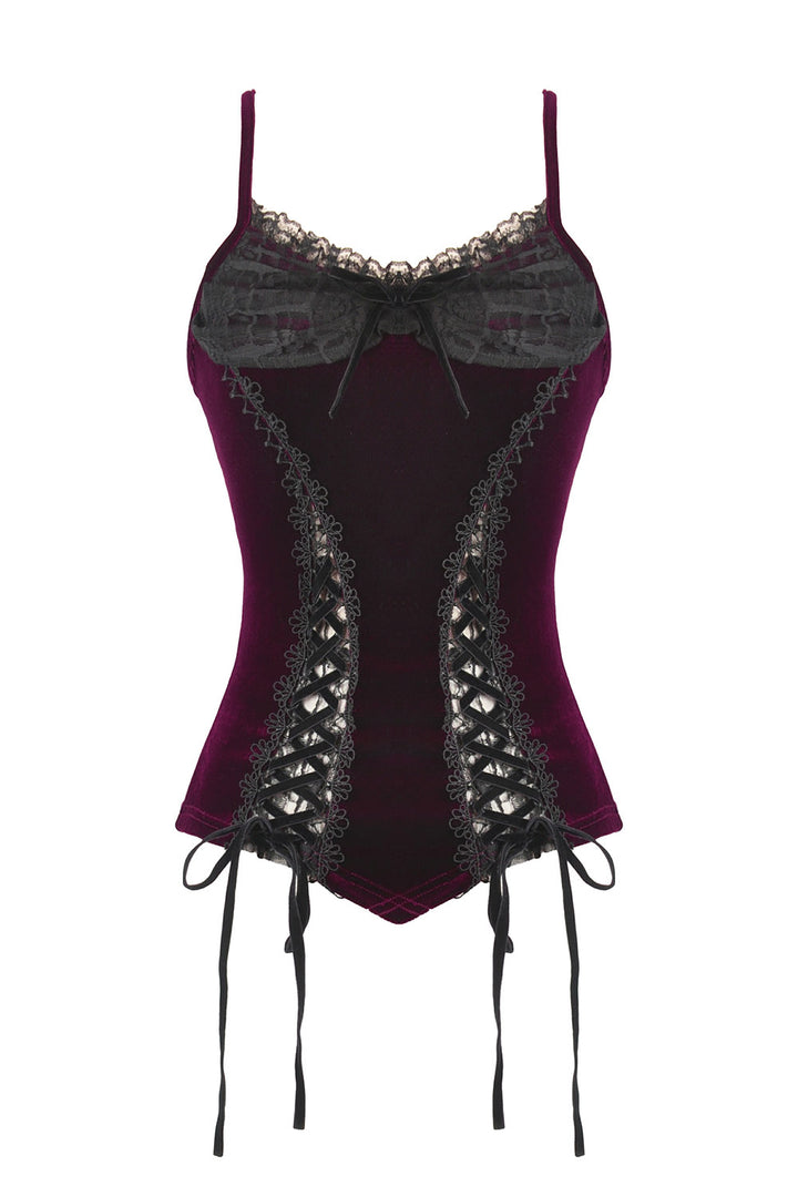 lace-up velvet tank top