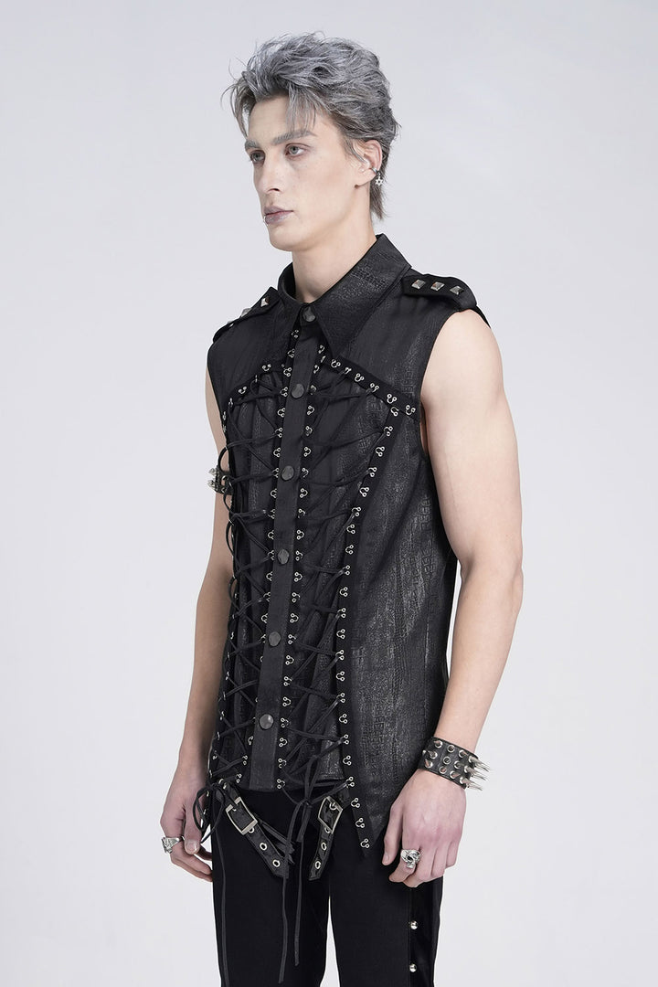 studded lace-up vest