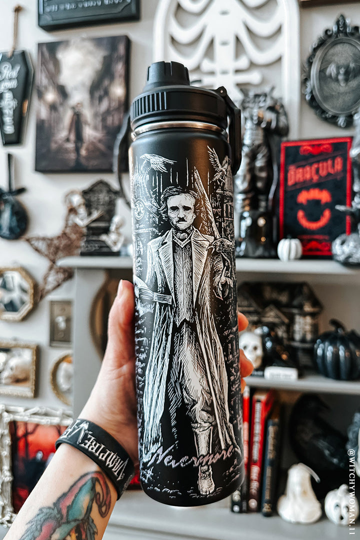 edgar allan poe water bottle made of stainless steel
