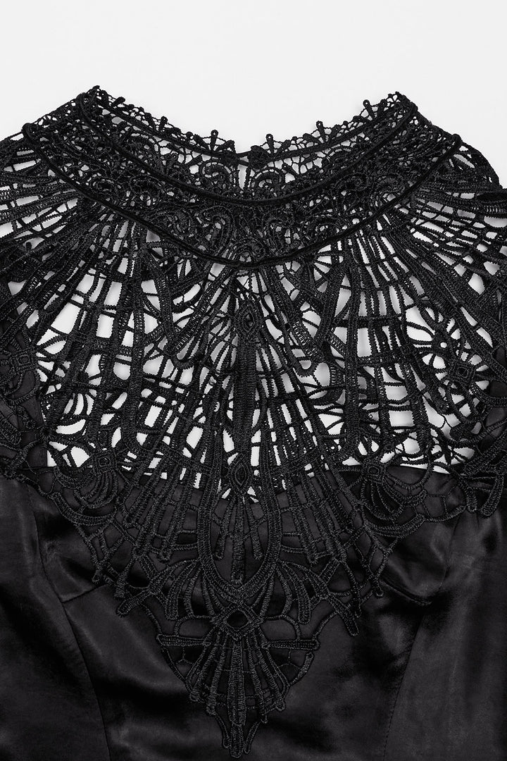womens high collar satin spiderweb dress