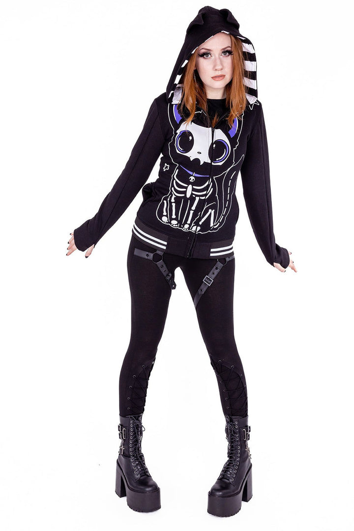 dark kawaii cat hoodie for women