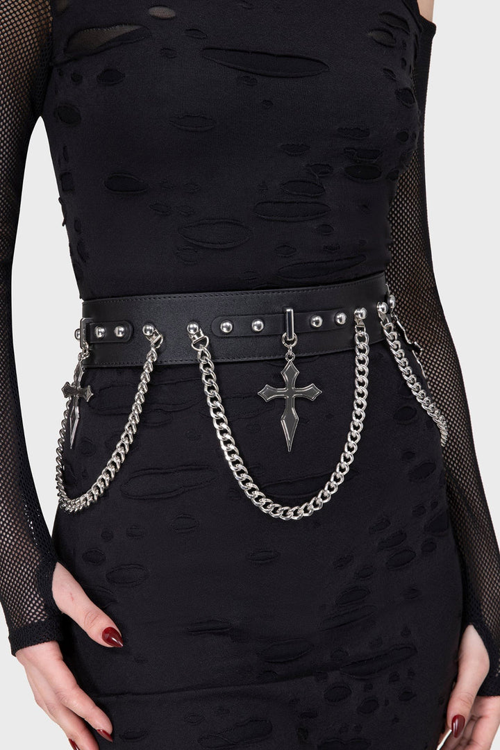 womens vegan leather gothic cross high-waisted belt