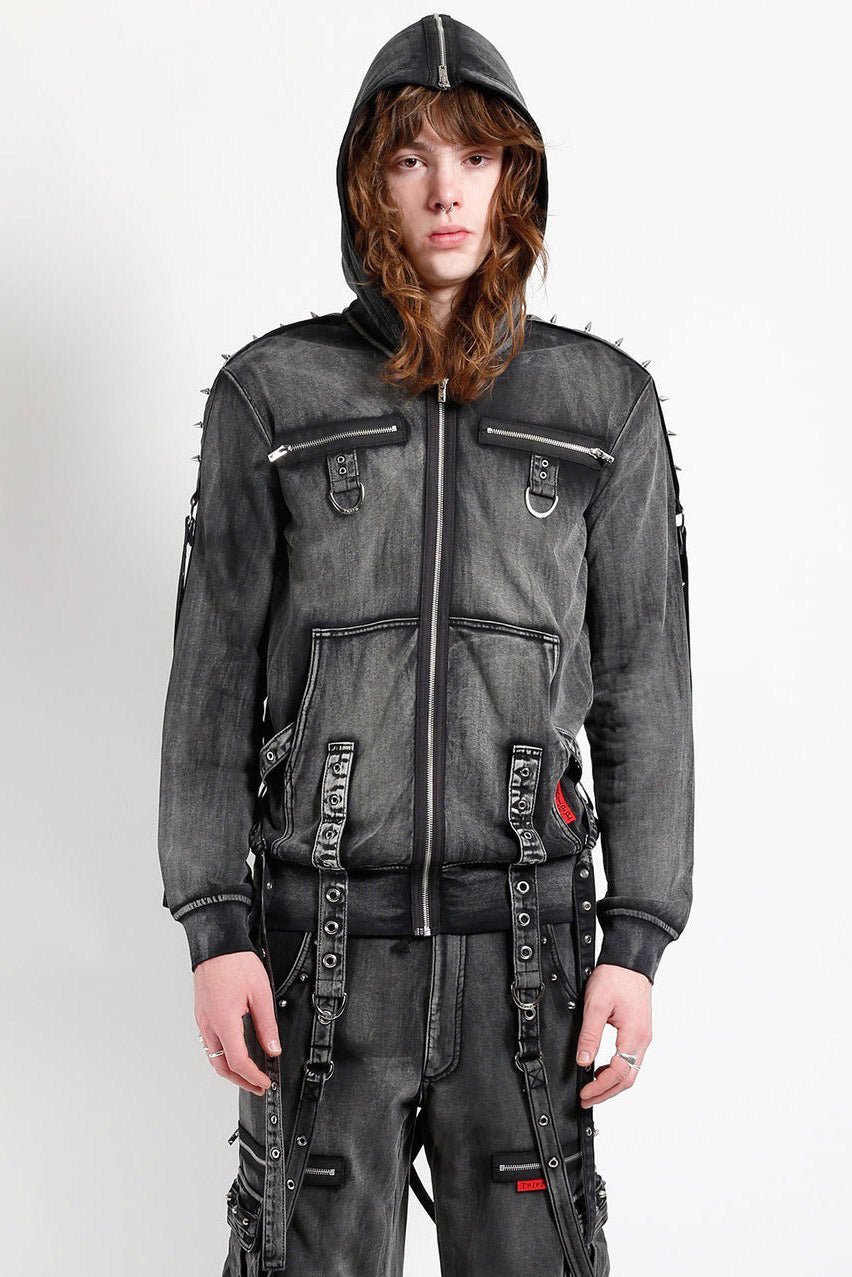 mens distressed punk hoodie jacket