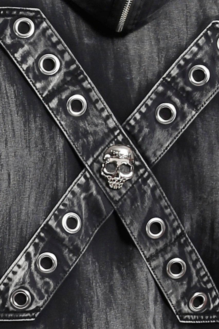 mens mens distressed post-apocalyptic hoodie jacket with skull