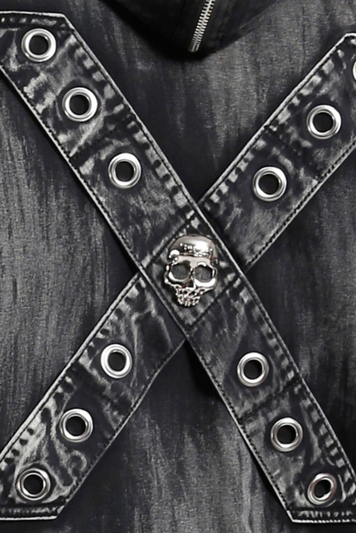 mens mens distressed post-apocalyptic hoodie jacket with skull