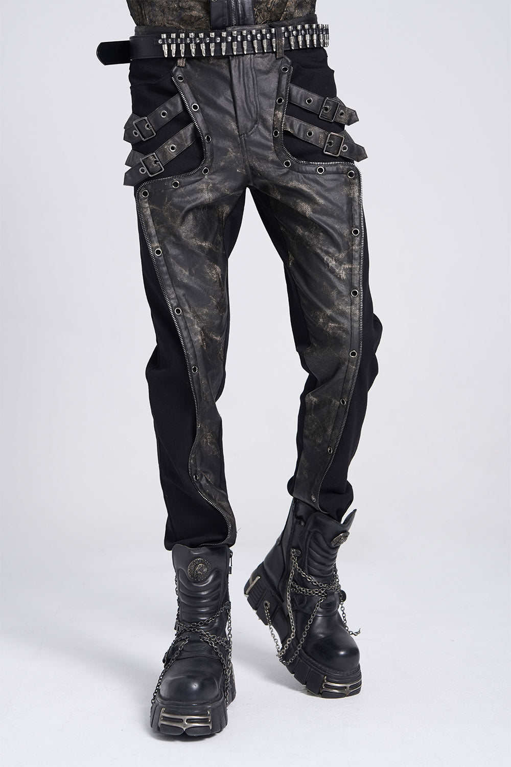 mens vegan leather studded grunge goth pants