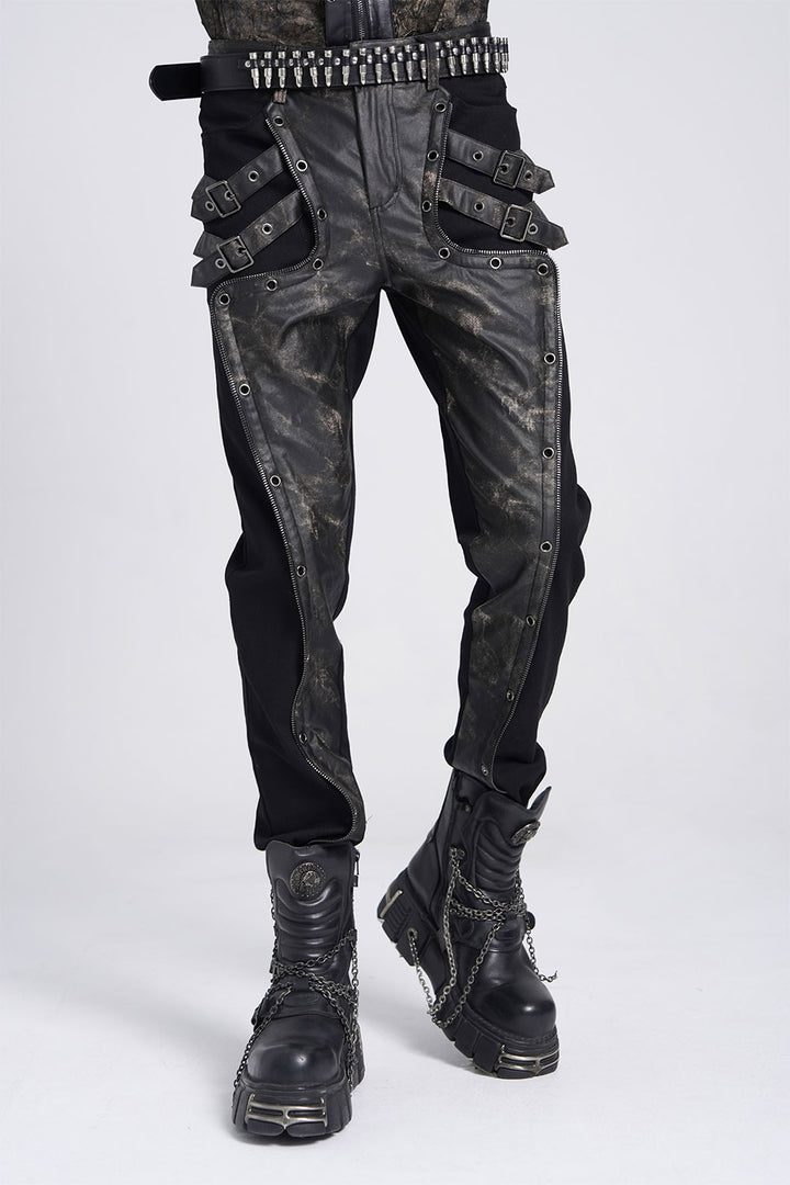 mens vegan leather studded grunge goth pants
