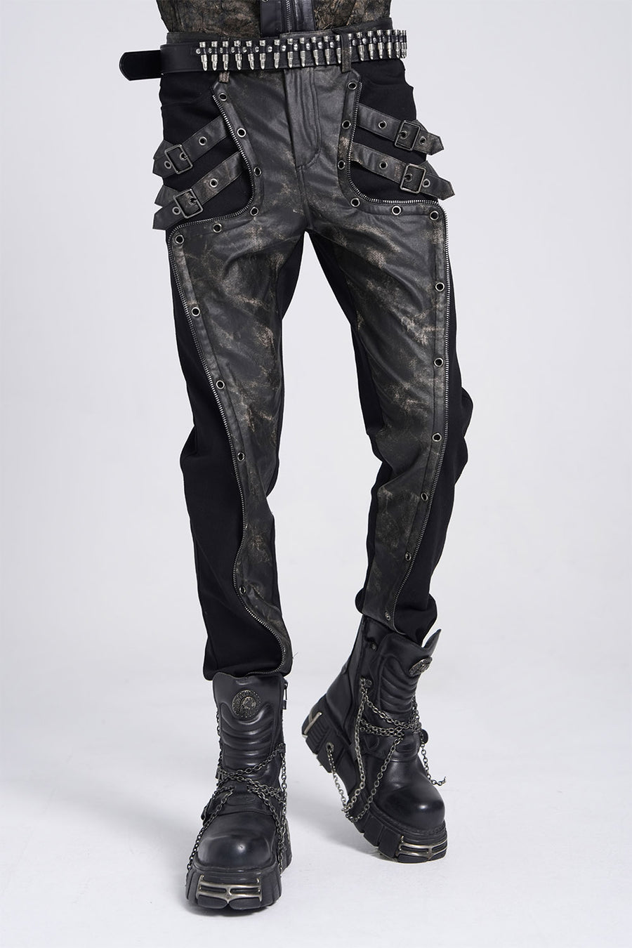 mens vegan leather studded grunge goth pants