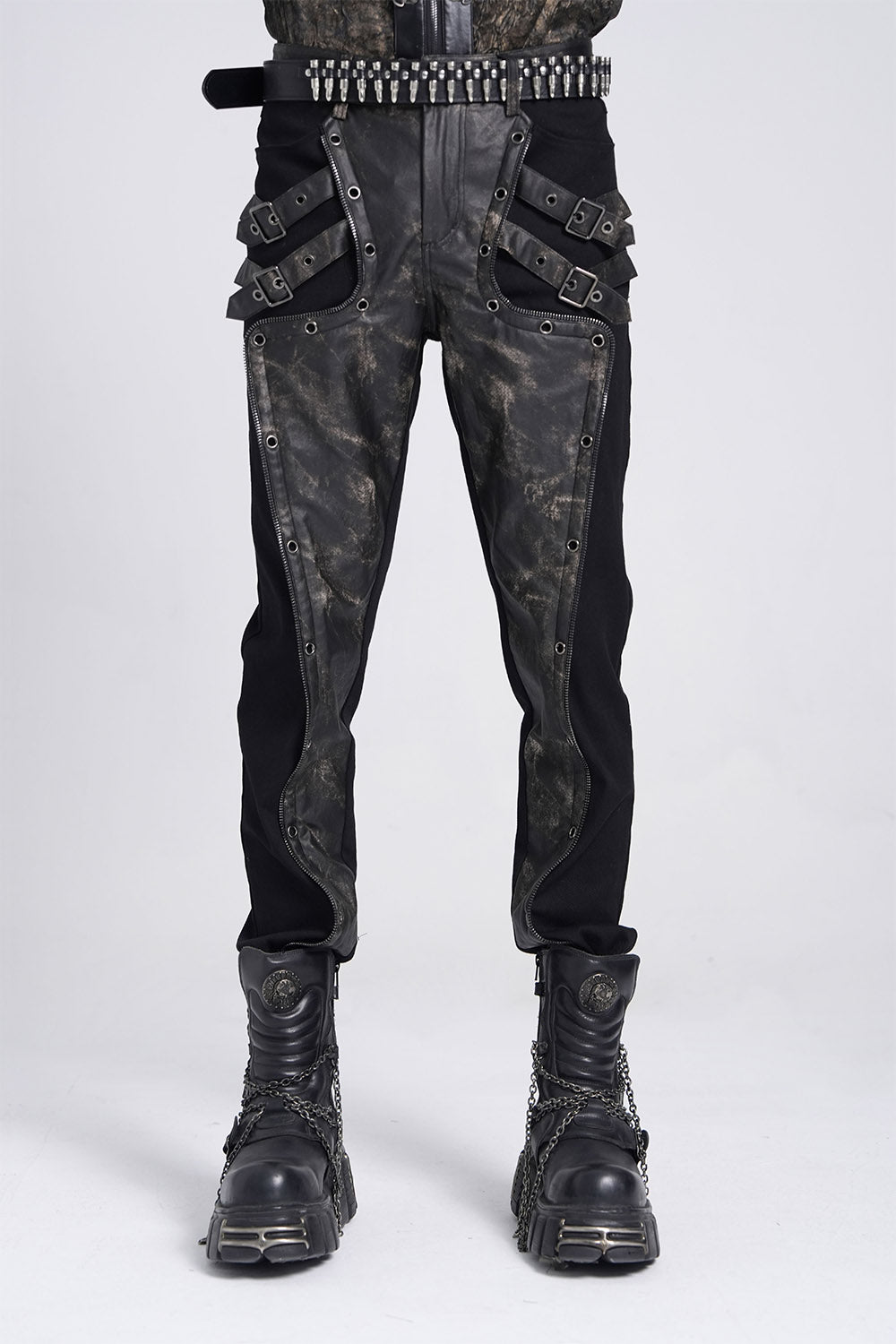 mens vegan leather punk straight-leg pants
