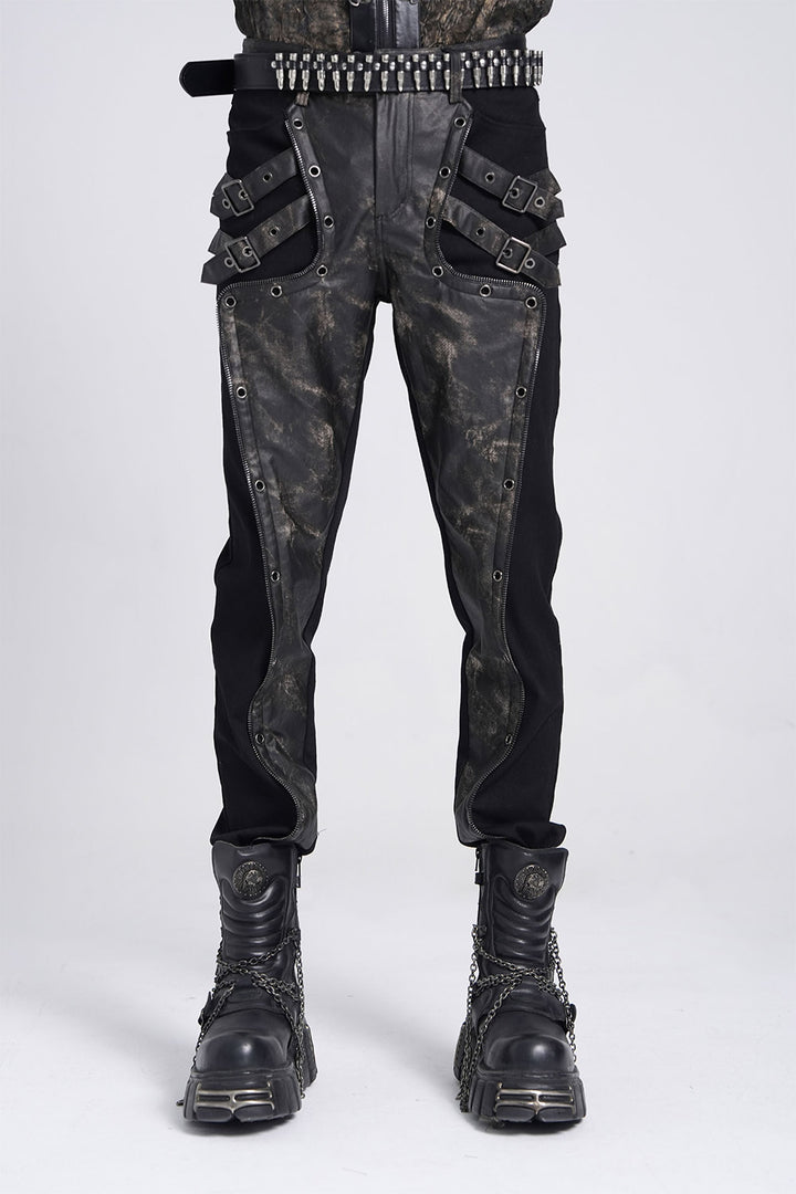 mens vegan leather punk straight-leg pants