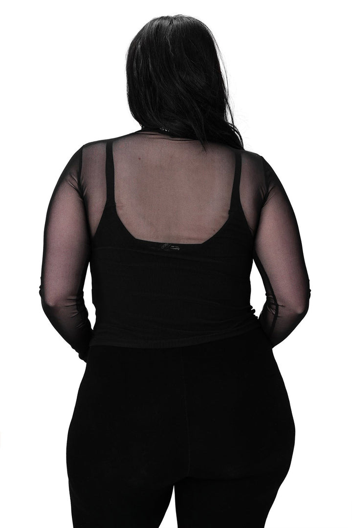 transparent sheer opaque mesh punk black mesh top