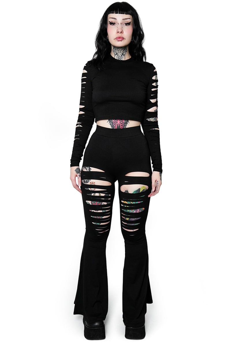 womens black high-rise shredded emo pants