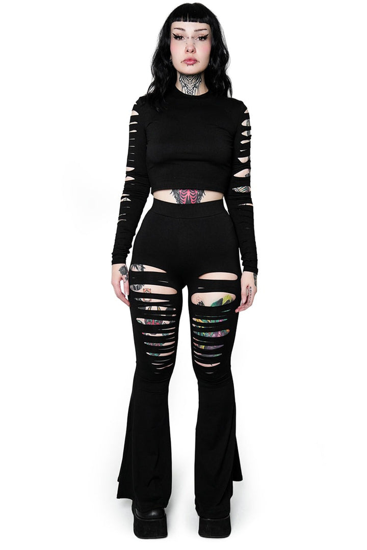 womens black high-rise shredded emo pants