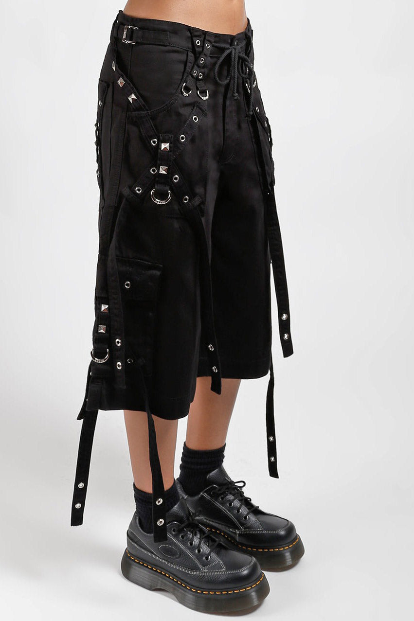 mens studded eyelet pyramid studded shorts