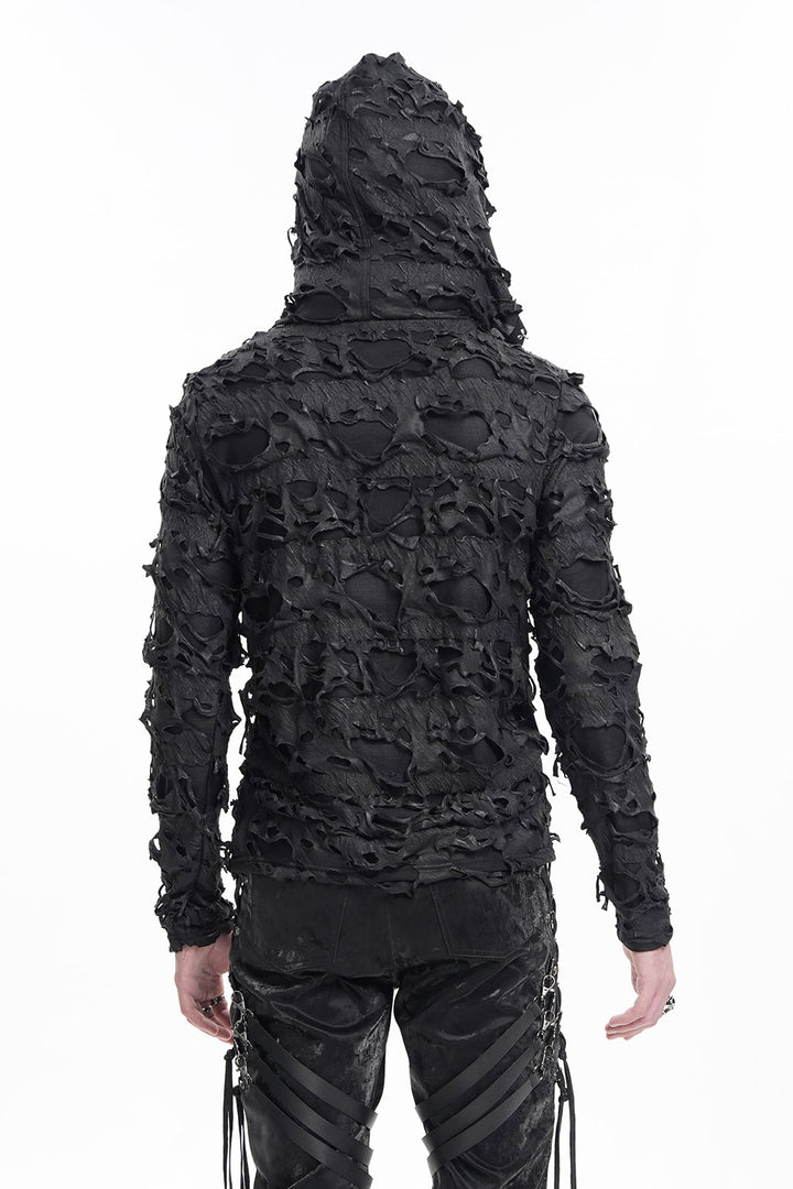 mens black distressed post-apocalyptic long sleeve top