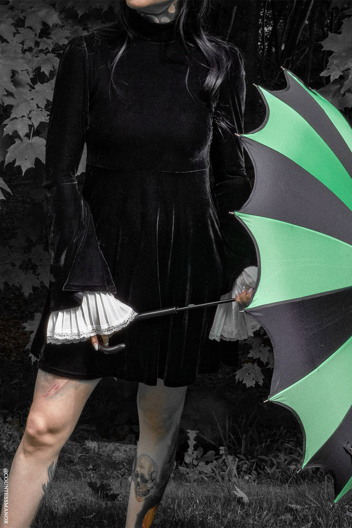 halloween green and black striped pagoda umbrella
