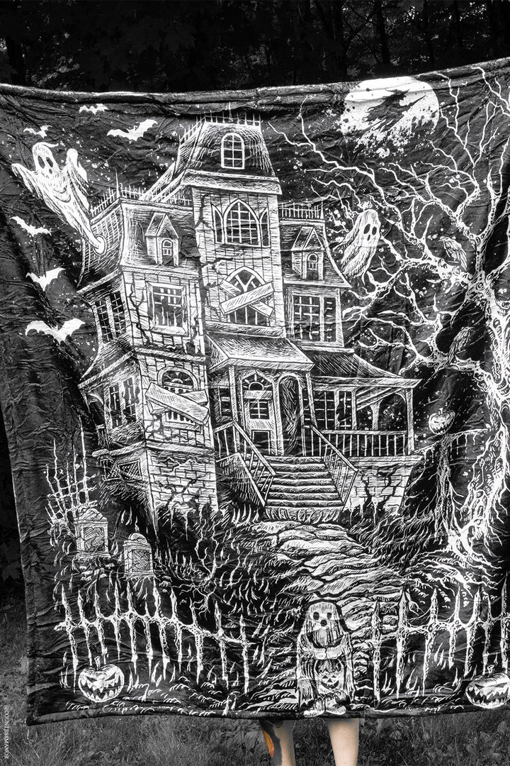 haunted house throw blanket made of fleece