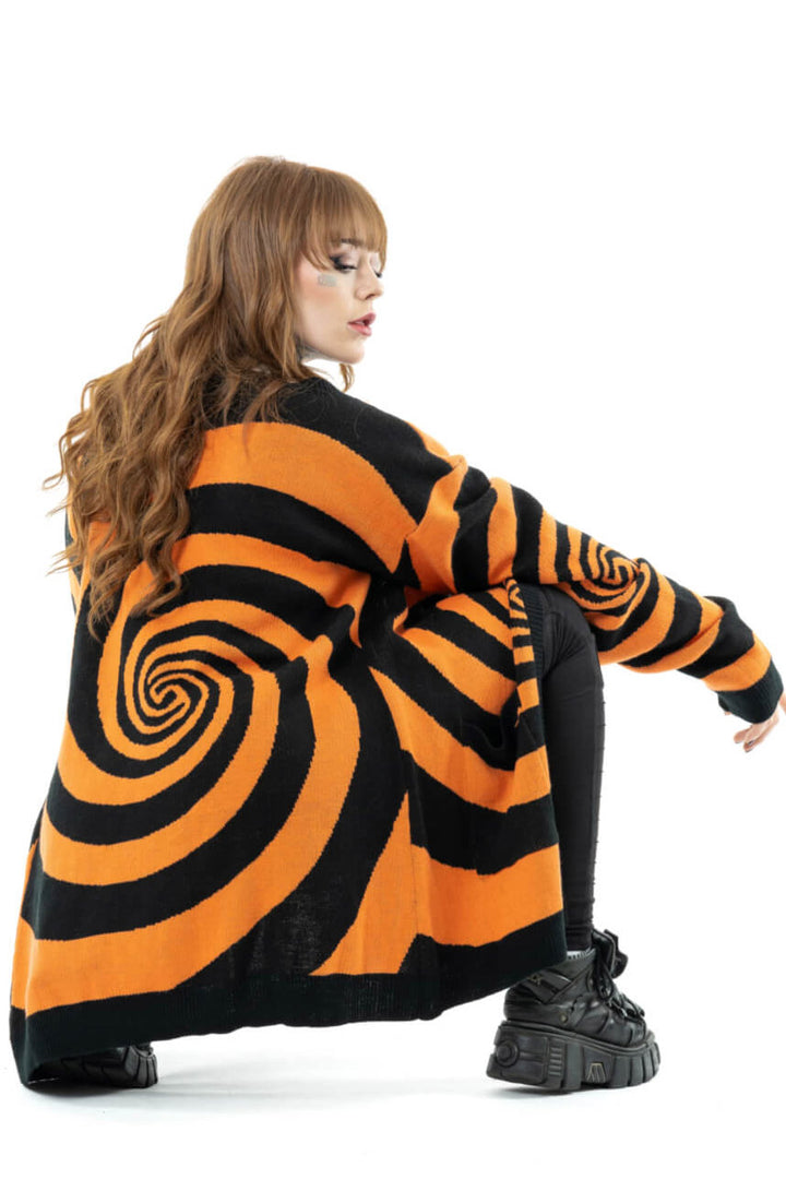 black and orange spiral sweater