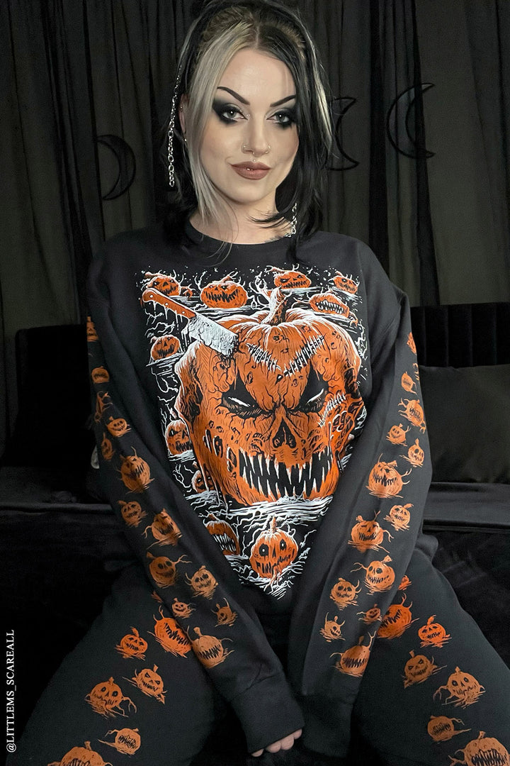 Possessed Pumpkin Patch Sweatshirt w/ Pumpkin Sleeves