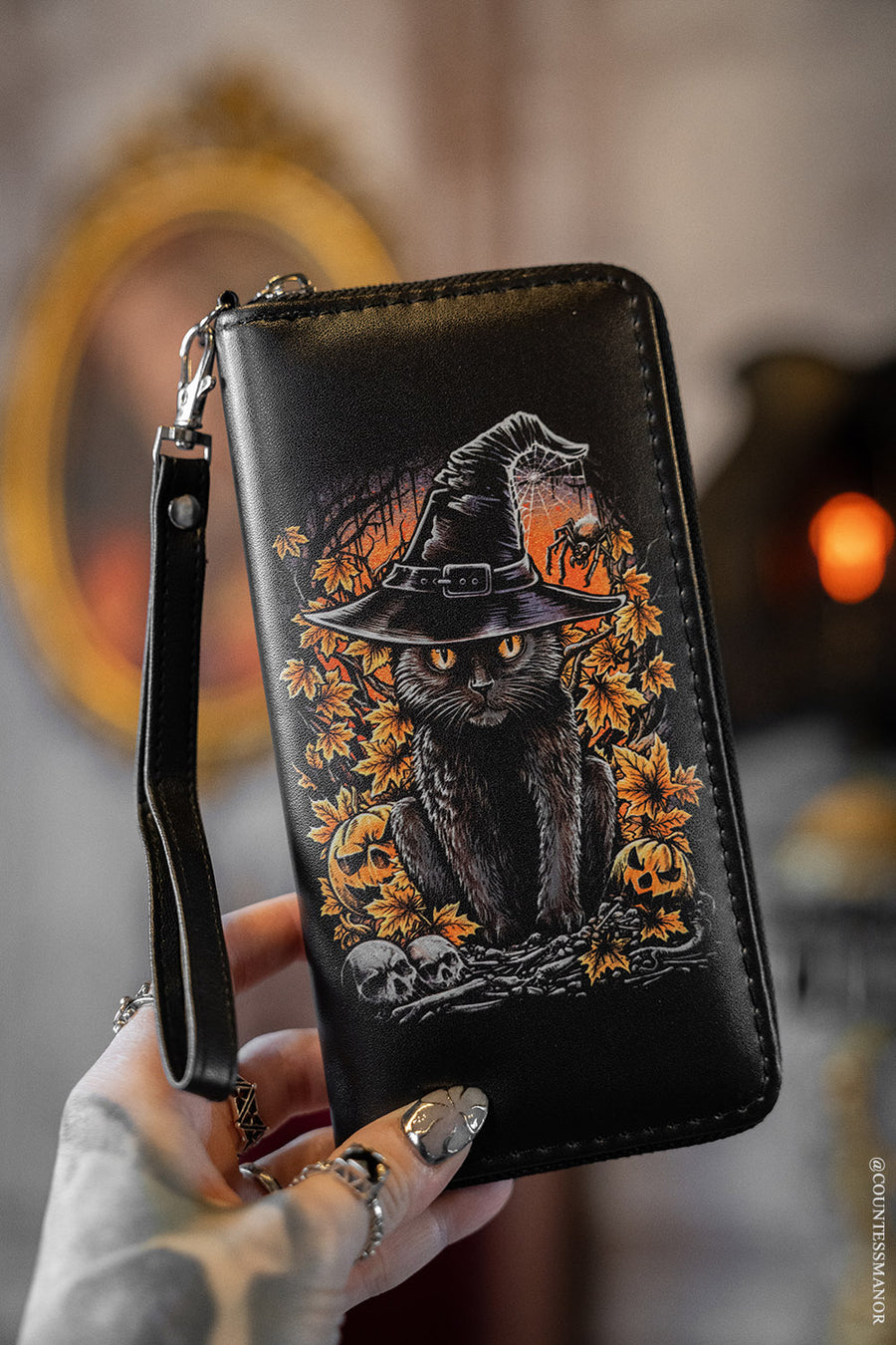 black cat long wallet