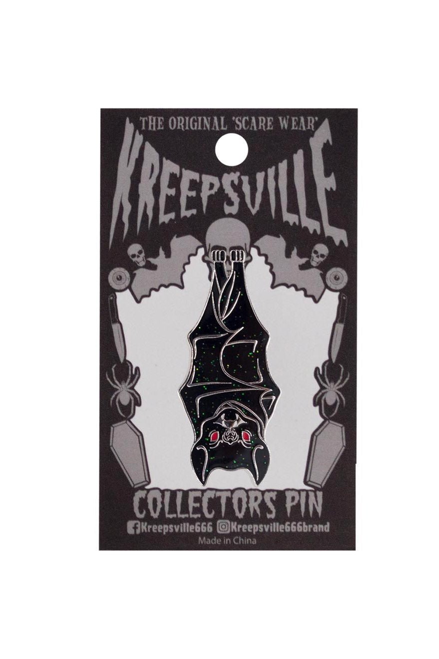 Hanging Bat Glitter Enamel Pin - pins & patches - VampireFreaks - Kreepsville
