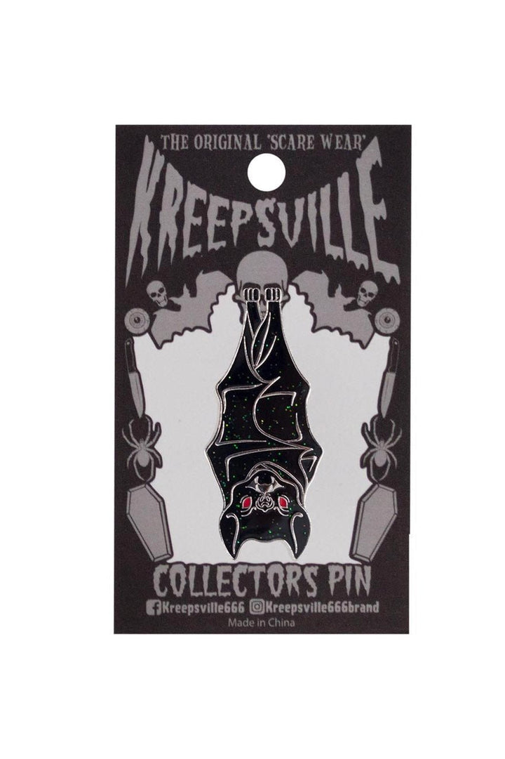 Hanging Bat Glitter Enamel Pin - pins & patches - VampireFreaks - Kreepsville