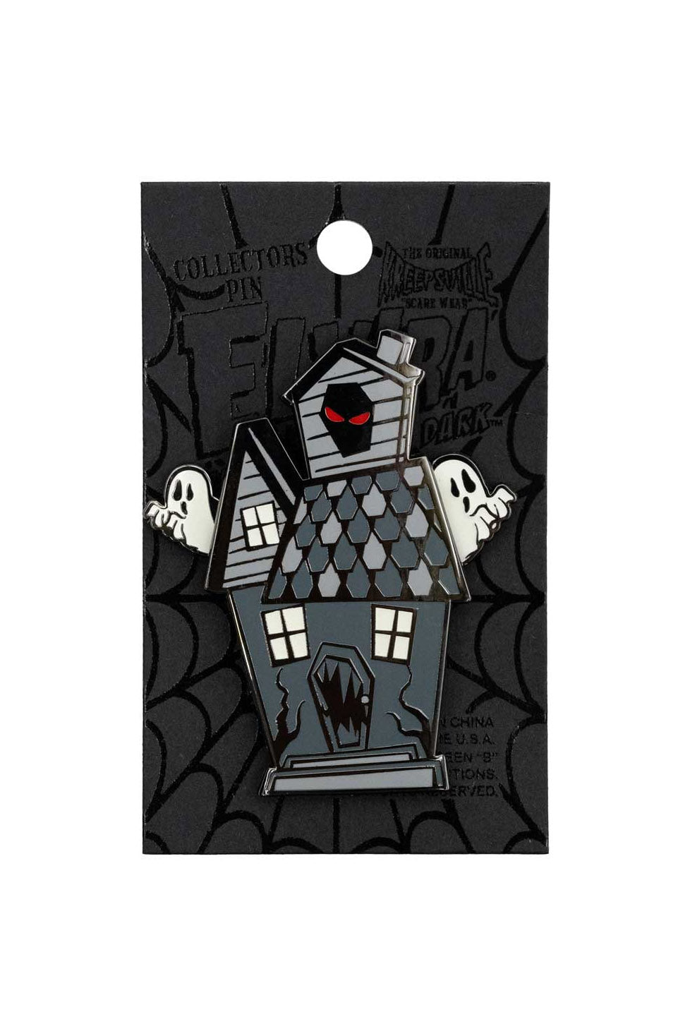 spooky halloween glow-in-the-dark haunted house enamel pin