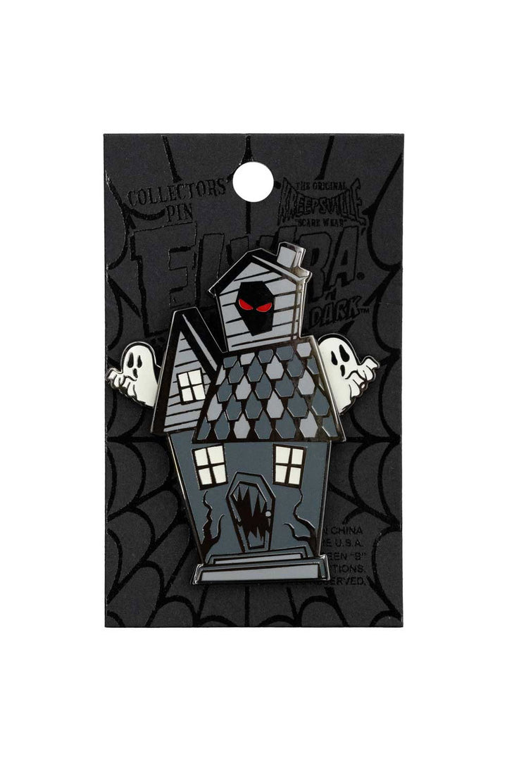 spooky halloween glow-in-the-dark haunted house enamel pin