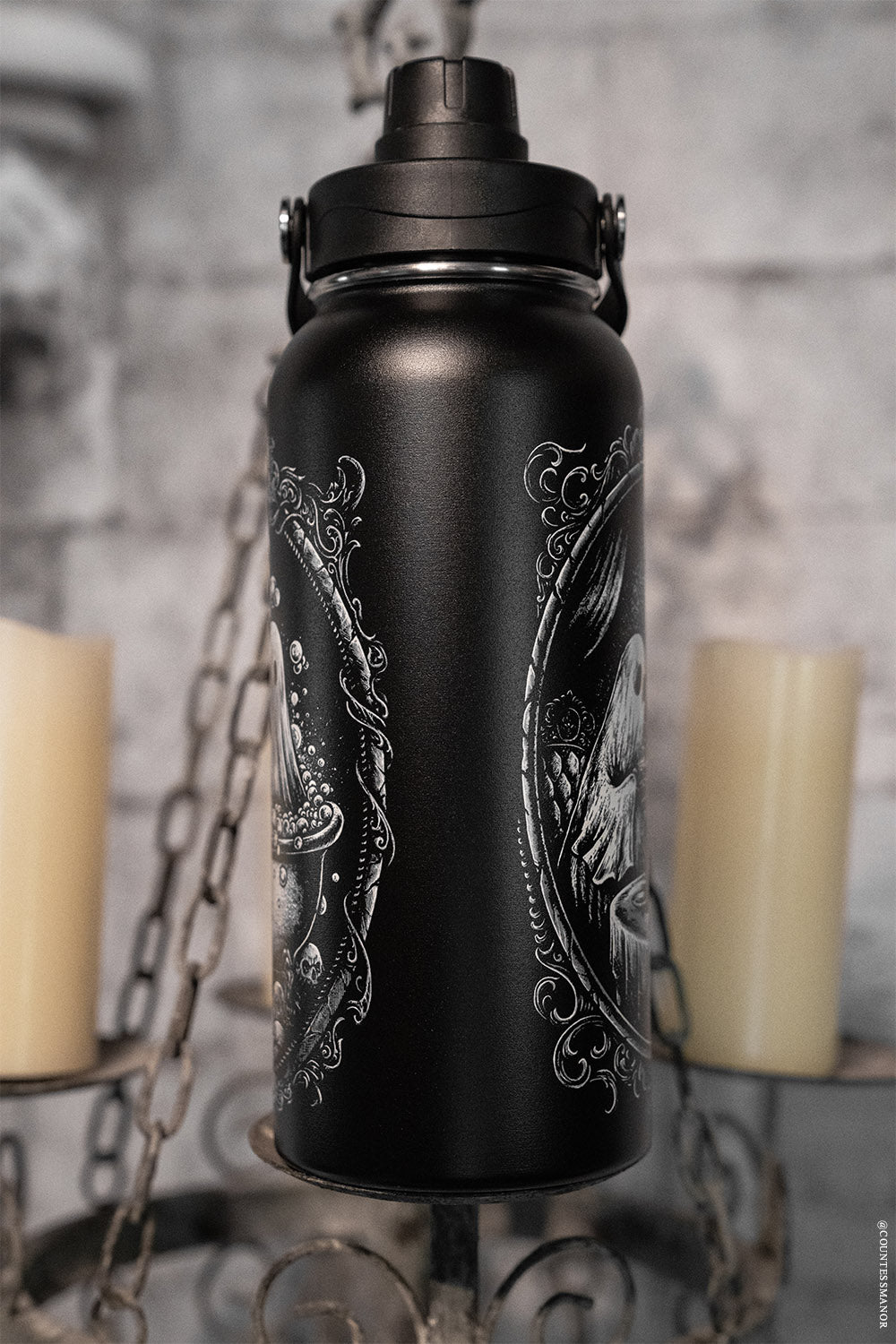 gothic stainless steel ghost and black cat water bottle
