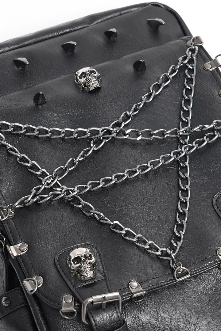 punk computer backpack with skulls and chains