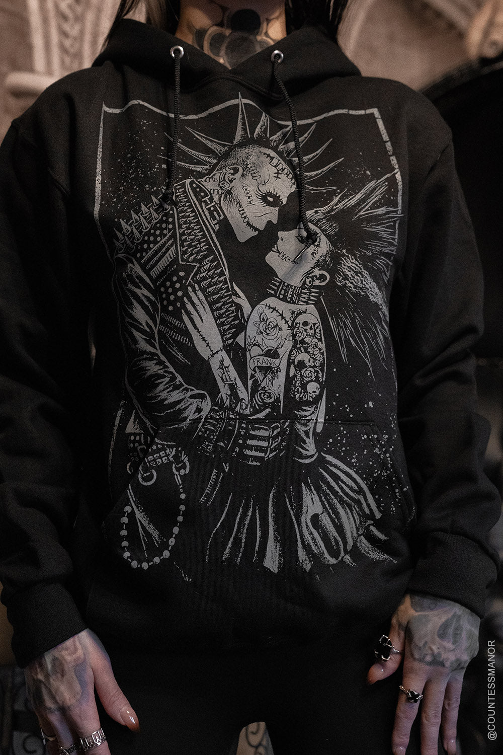 Monster Love: Frankenstein & Bride Hoodie [Graveyard Gray