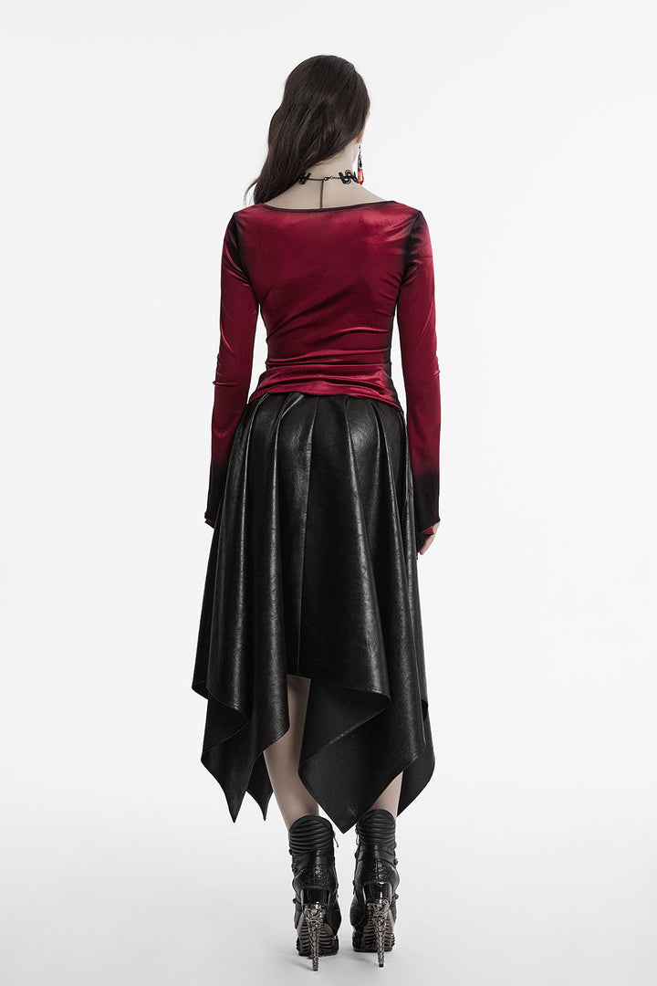 asymmetric hem velvet blouse