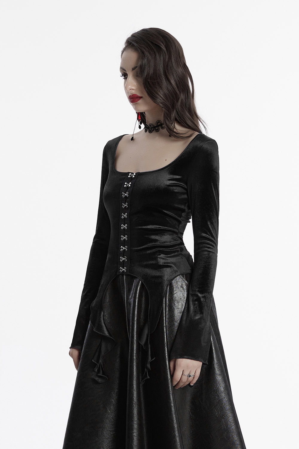 square neckline witchy hem long sleeve shirt