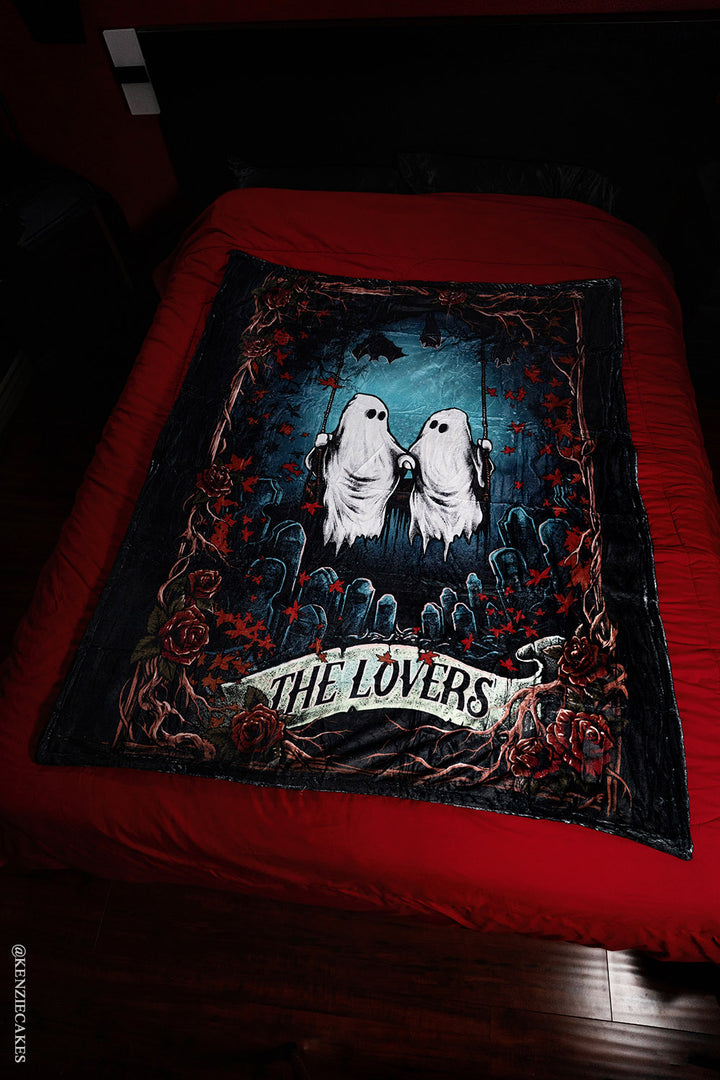 ghost kawaii goth fleece blanket