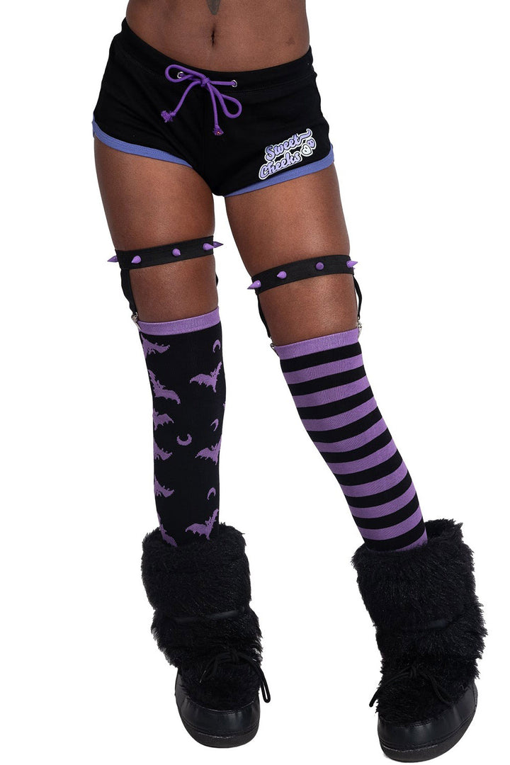 purple spiked garter socks