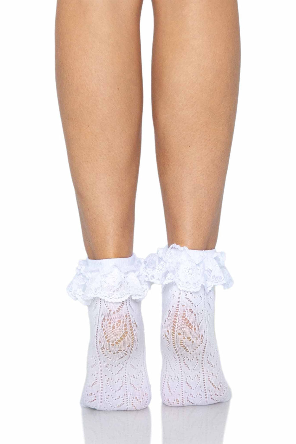 white ruffled lace heart socks by leg avenue