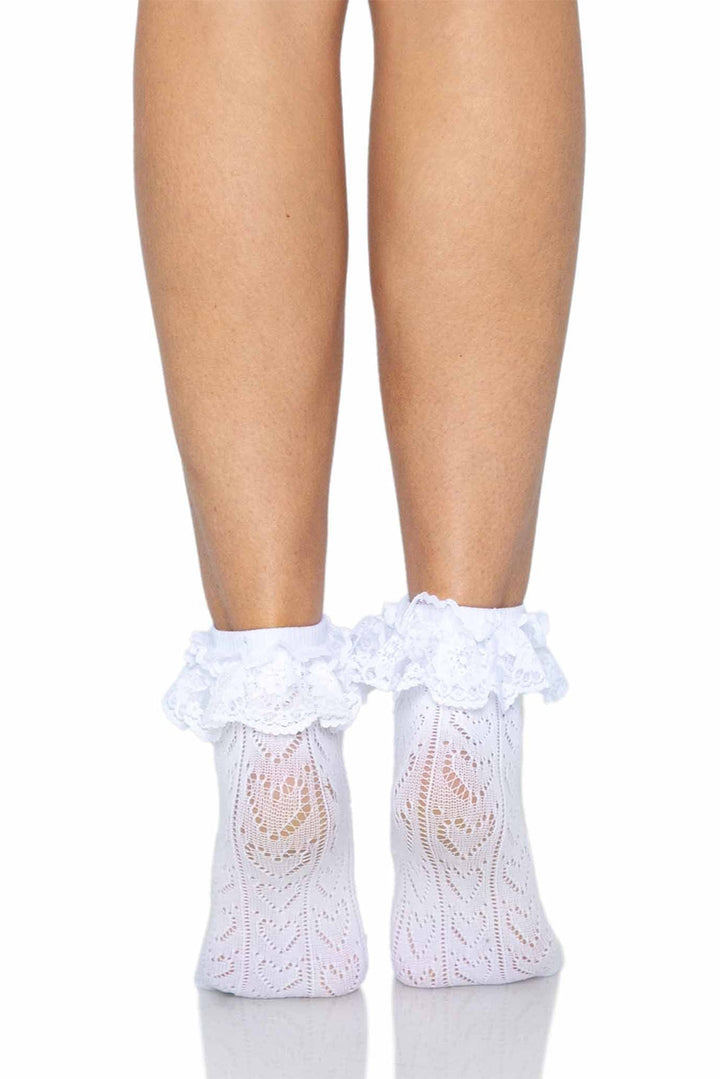 white ruffled lace heart socks by leg avenue