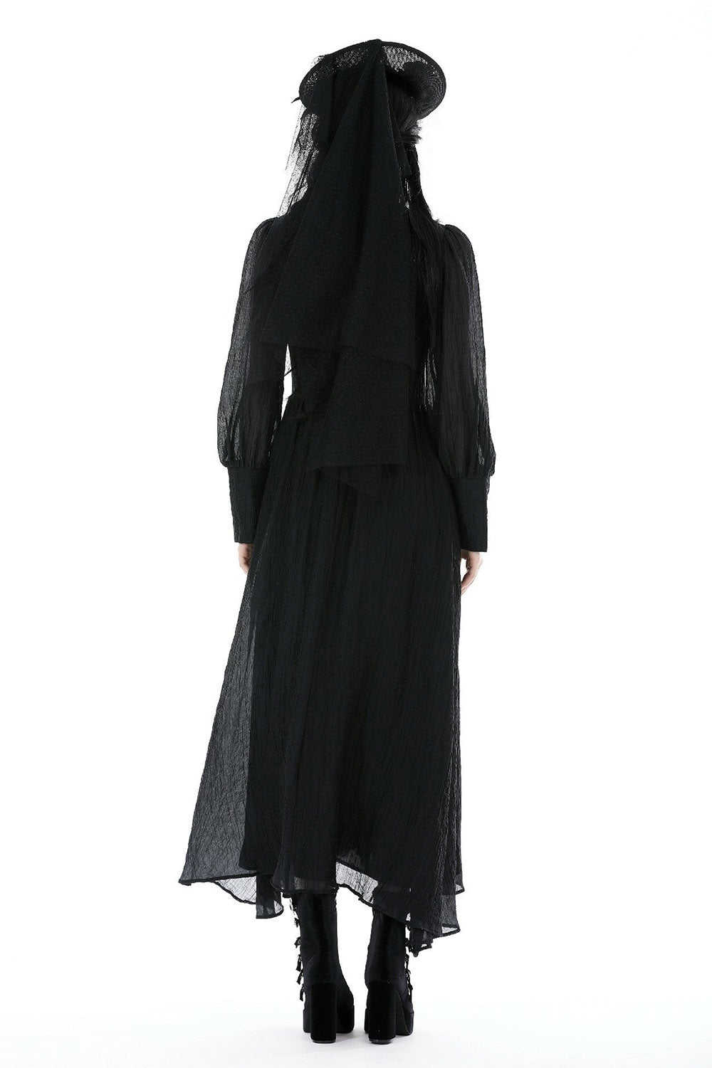 woman in black inspired victorian goth dress