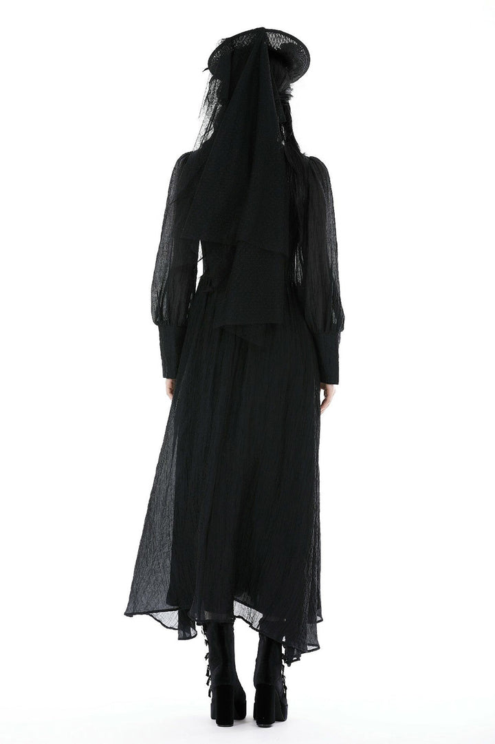 woman in black inspired victorian goth dress