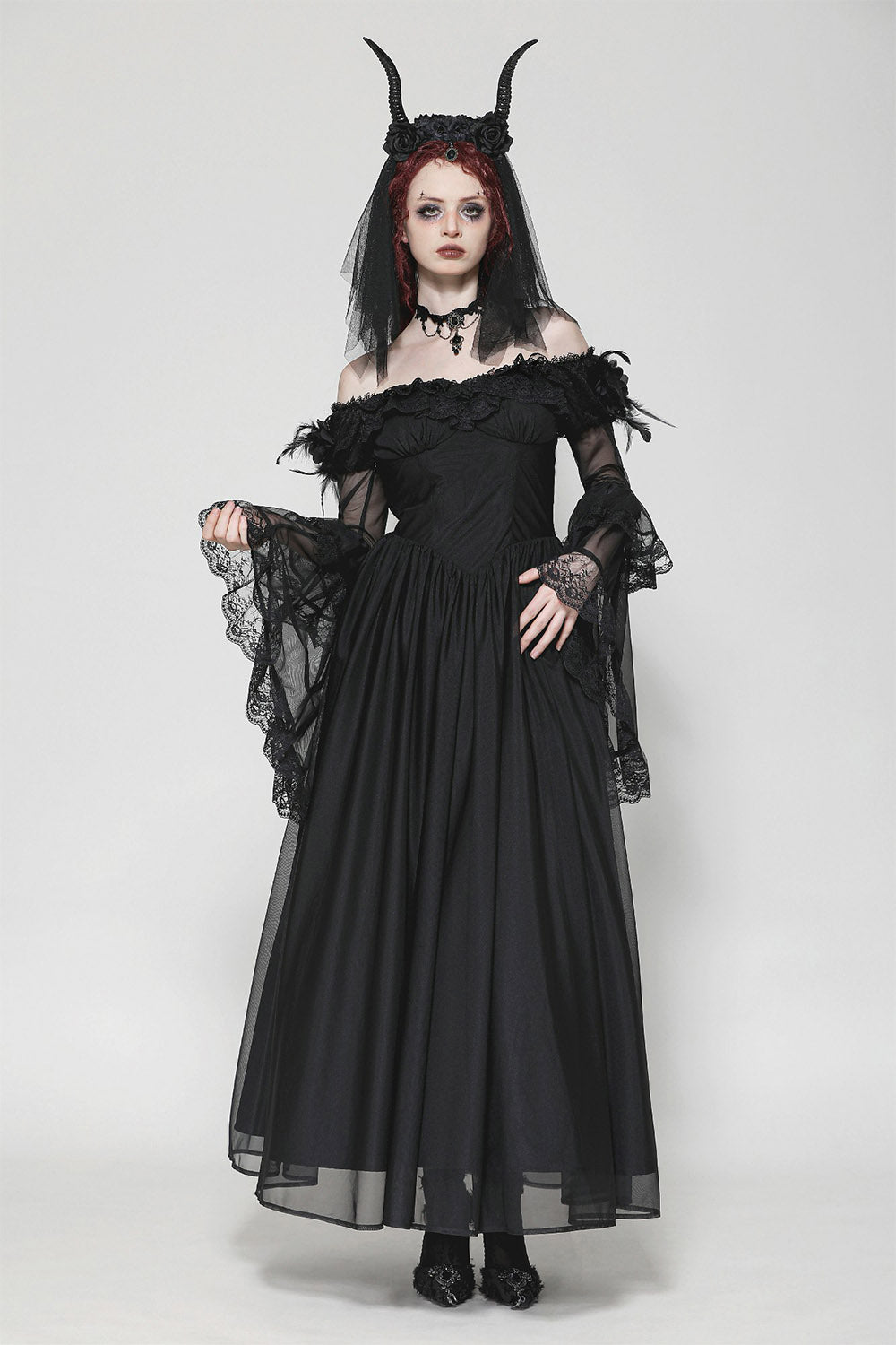 mesh flared sleeve dress by dark in love
