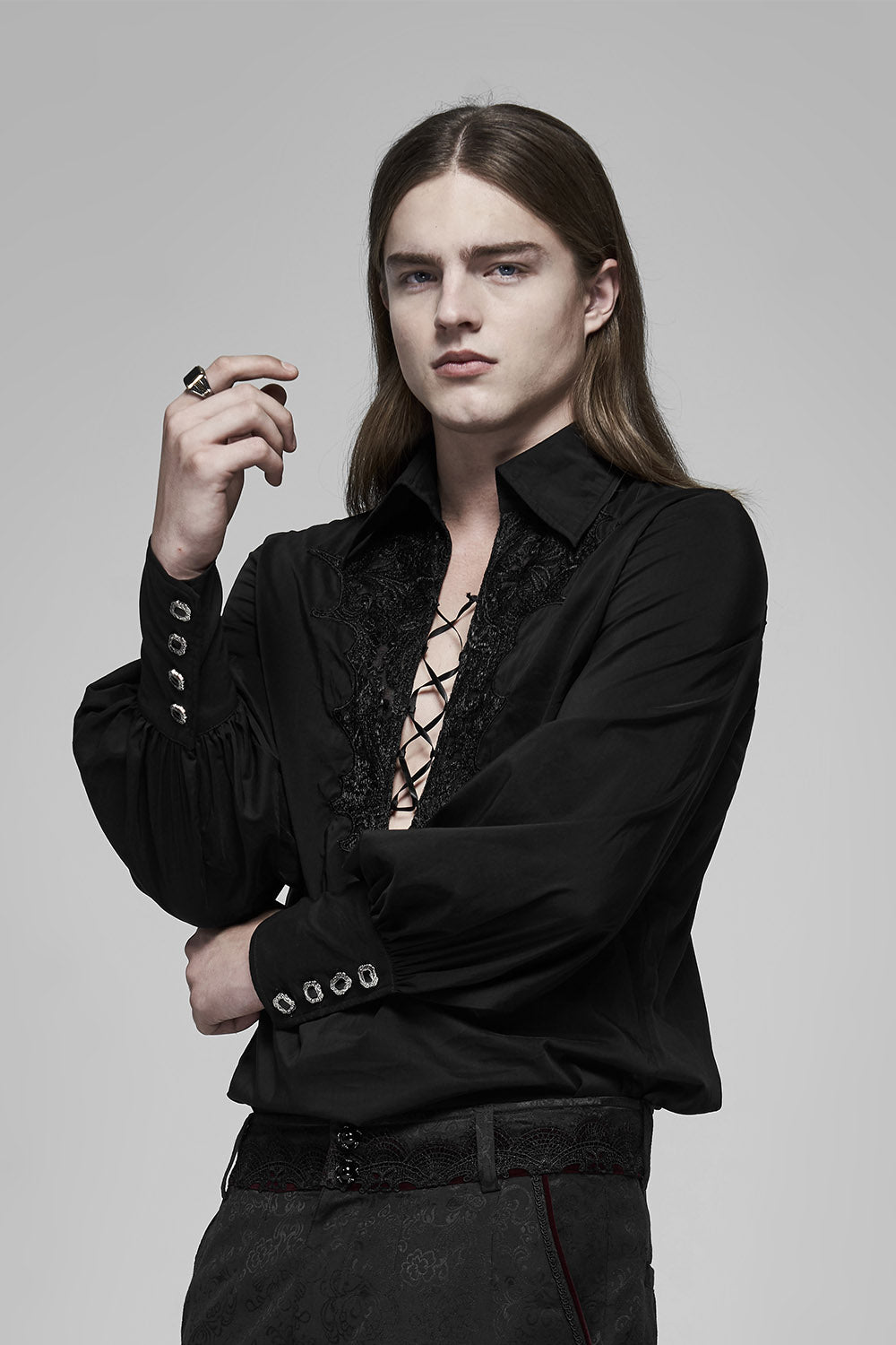 mens lace-up embroidered vampire goth shirt