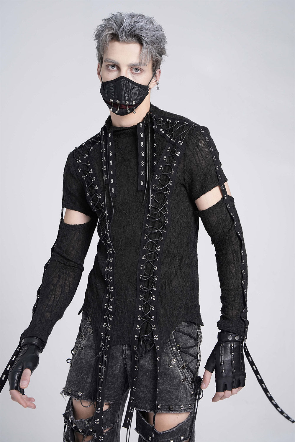 mens-lace-up goth shirt