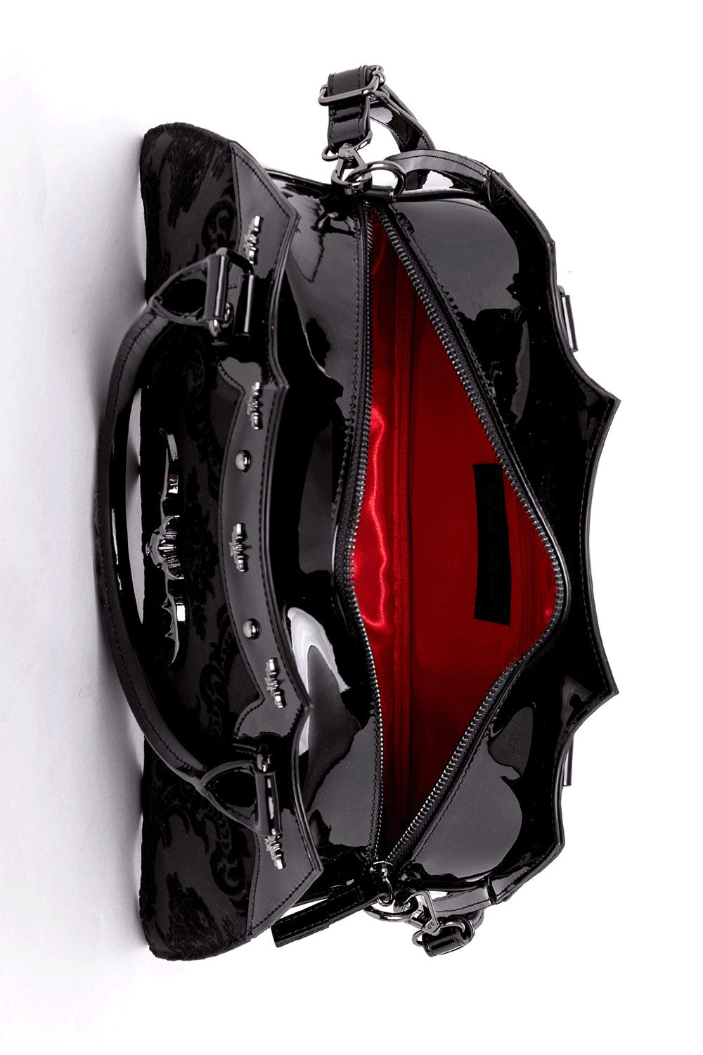 black vegan leather bat handbag
