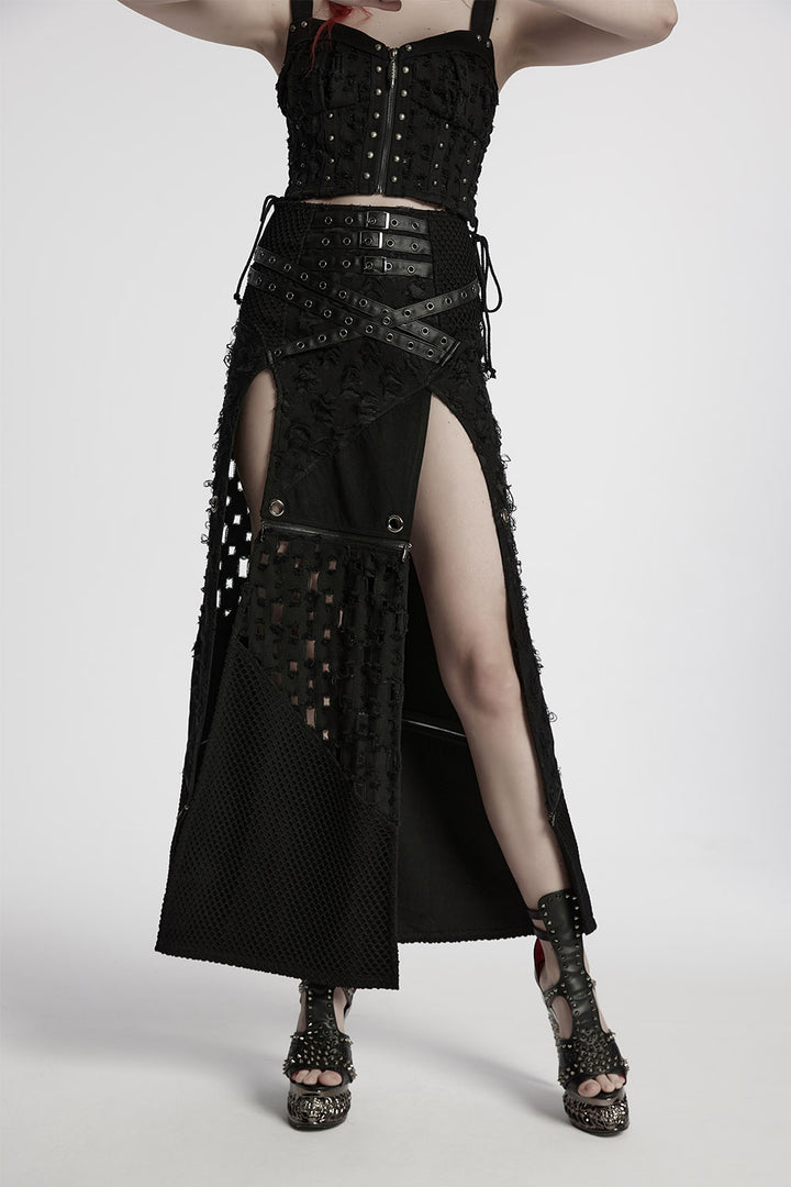 womens gothic fishnet distressed skirt