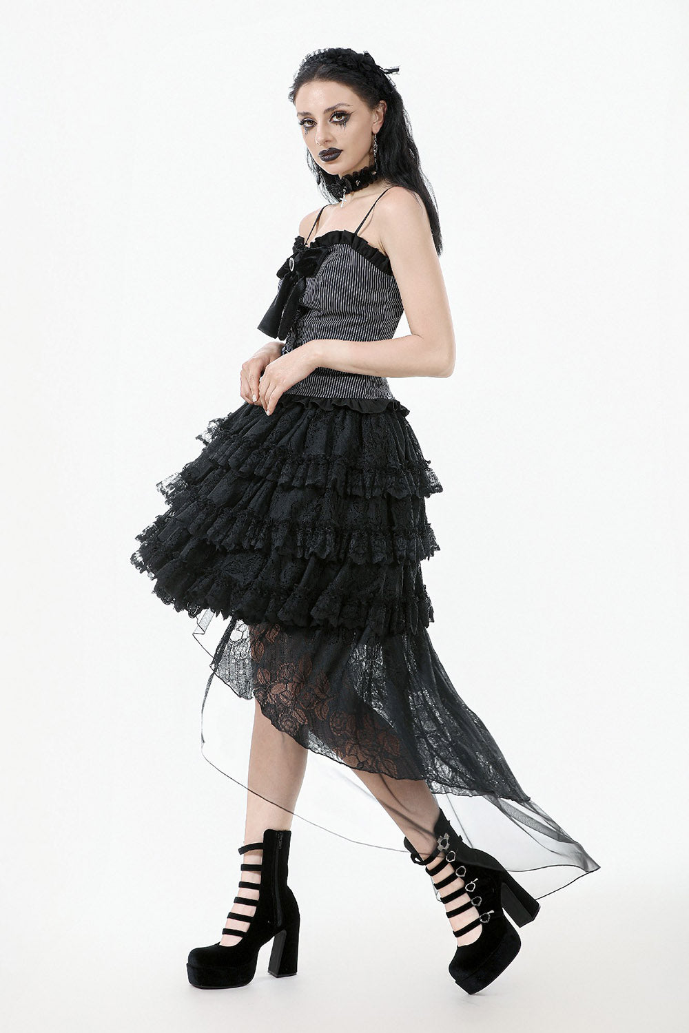 layered tiered gothic lolita lace and ruffle skirt