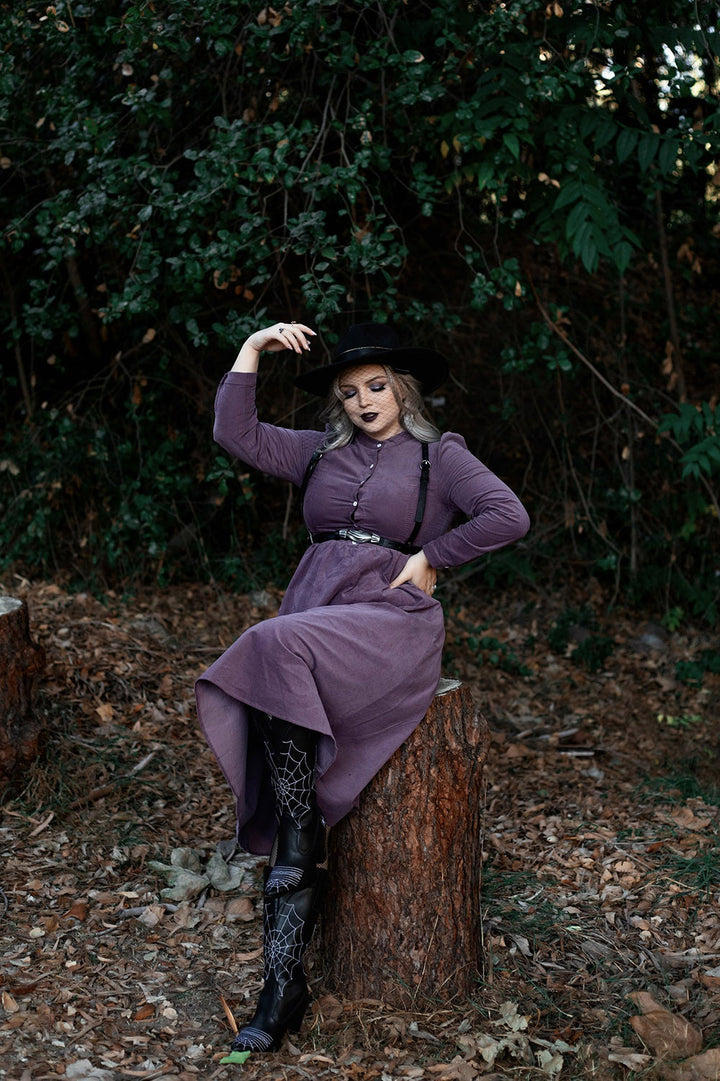 witchy vintage gothic high collar dress