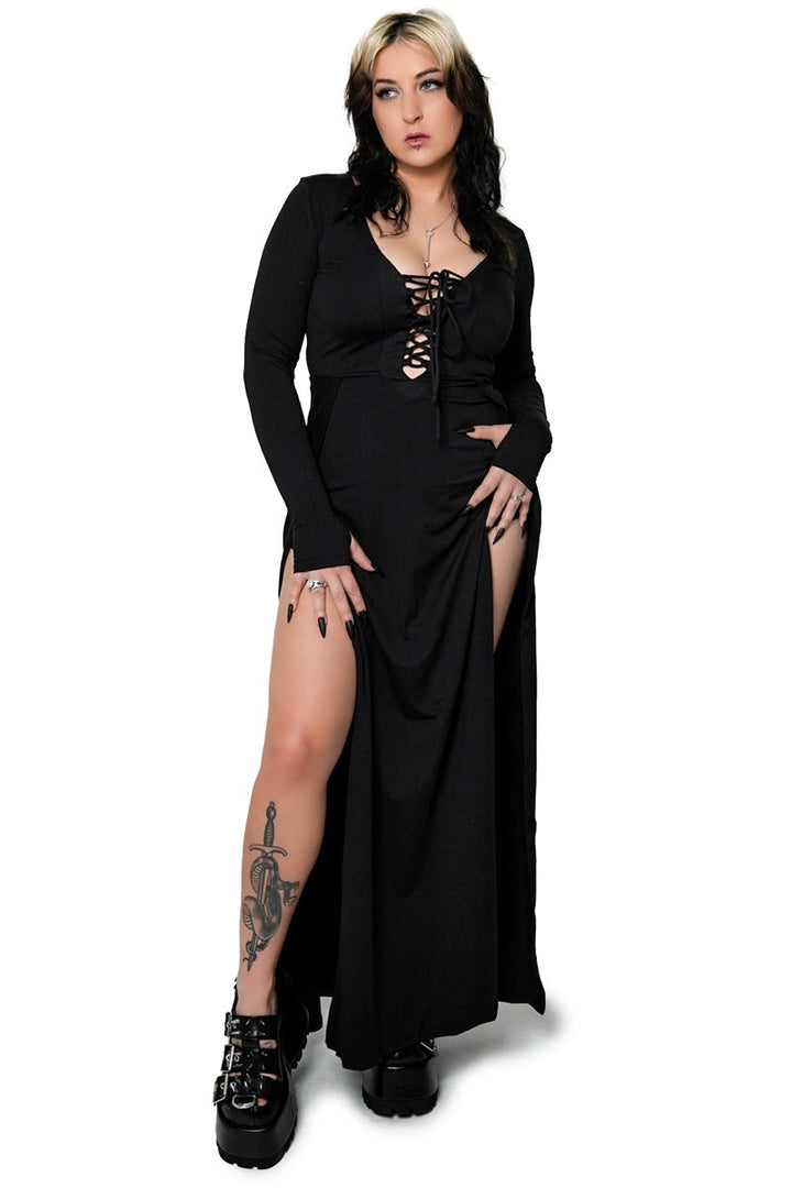 goth long leg-slit gothic dress