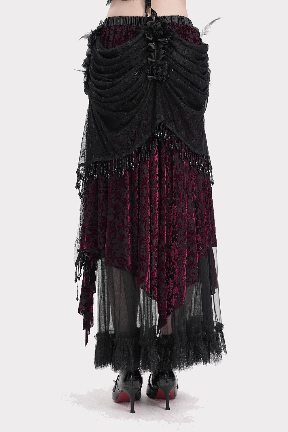 high-waisted rose feathered skirt