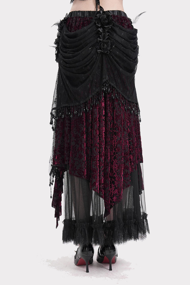 high-waisted rose feathered skirt