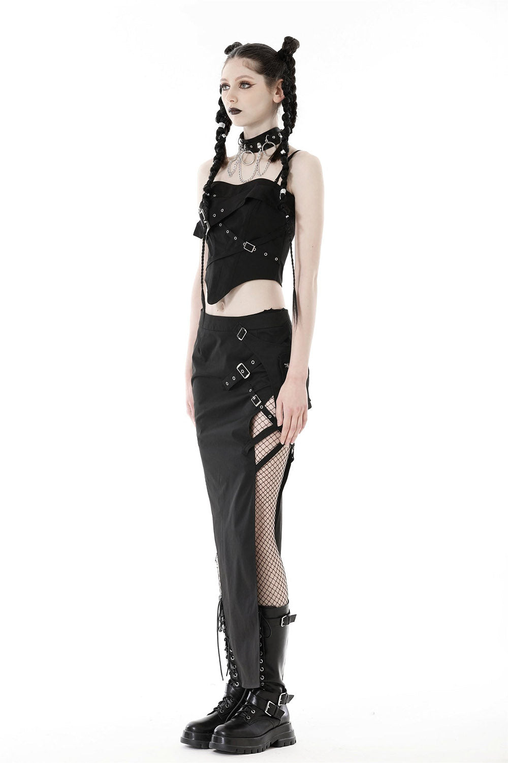 leg slit long black skirt